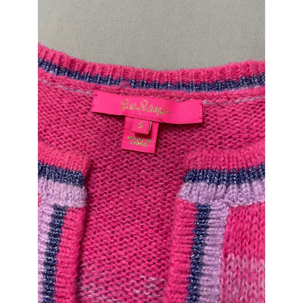 Lilly Pulitzer Ombre Stripe Open Front Cardigan Pink Purple Blue Metallic Small - Picture 3 of 11